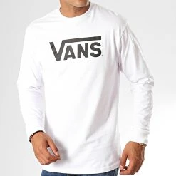 Sortie 👍 Tee Shirt Manches Longues Classic VN000K6HYB2 Blanc Noir de Vans ✔️
