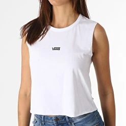 Tout neuf ✔️ Tee 🥰 Shirt Crop Femme Sans Manches Junior V Center A5I7E Blanc de Vans 🛒 -Mode Chaussure vans 271321 VN0A5I7E WHT 20210625T164624 01
