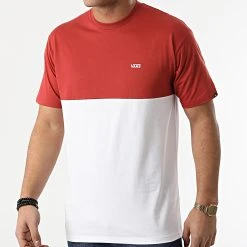 De gros 🔥 Tee Shirt Colorblock A3CZD Blanc Rouge Brique de Vans ❤️
