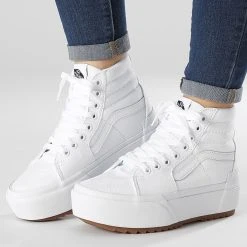 Offres 🤩  Baskets Femme Sk8-Hi Stacked BTWL5R Canvas True White de Vans ✨