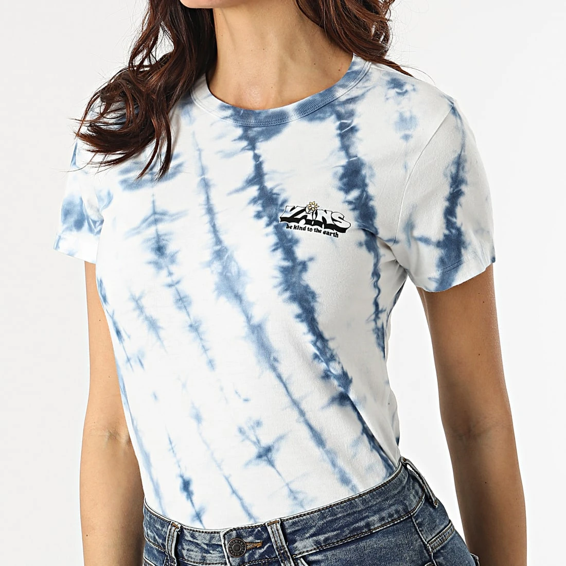 Nouveau ✔️ Tee Shirt Femme Kind Hugz Blanc Bleu de Vans ✔️ 1 Nouveau ✔️ Tee Shirt Femme Kind Hugz Blanc Bleu de Vans ✔️