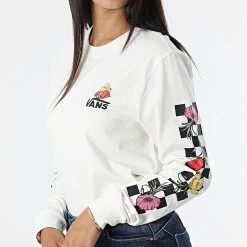 Meilleure vente 😉 Tee Shirt Manches Longues Femme Poppy Check Beige de Vans 🎉