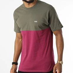 Meilleure affaire 💯 Tee Shirt Colorblock Vert Kaki Bordeaux de Vans 🤩