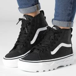 De gros 🤩 Baskets Sentry Femme Sk8 Hi 4BVW6BT Glitter Black True White de Vans 🌟