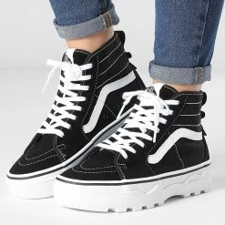 Nouveau ⌛ Baskets Femme Sentry Sk8 Hi 5KY5BA2 Black White de Vans ⌛